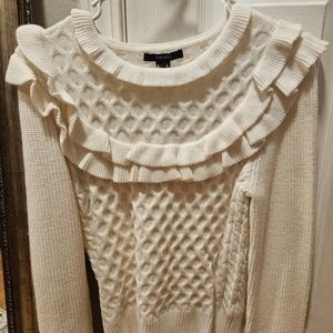 Forever 21 Cream Textured Ruffle Sweater